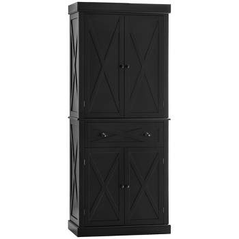 HOMCOM Freestanding Modern Farmhouse 4 Door Kitchen Pantry Cabinet, Storage Cabinet Organizer with 6-Tiers, 1 Drawer and 4 Adjustable Shelves