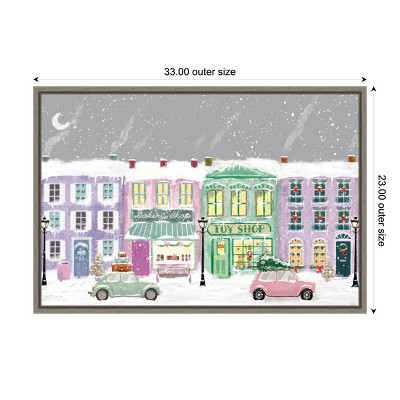 Hometown Holiday Purple and Green Canvas Cityscape Print