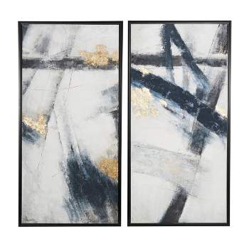 Set of 2 Canvas Abstract Lines Framed Wall Arts with Gold Foil Accent Light Gray - Olivia & May