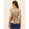 Allegra K Women's Short Sleeve Tie Back Ruched Casual Satin V Neck Blouse - 3 of 4