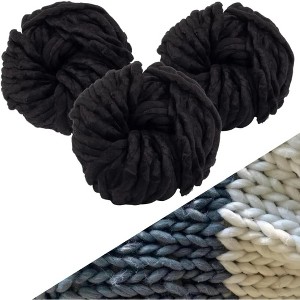 Black Wool Yarn 3 Pack (111 Yards Total, 37 Each Skein) Chunky, Vegan, Fluffy Polyester Yarn - Soft Blankets, Arm Knitting, Crocheting & DIY Crafts - 1 of 4