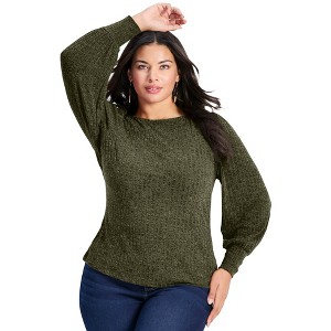 Avenue Women's Plus Size Jessica Rib Hacci Knit Top - 1 of 4