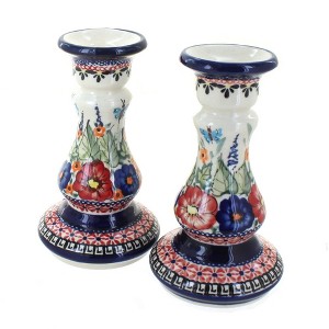 Blue Rose Polish Pottery 861-2 Zaklady Candlestick Pair - 1 of 1