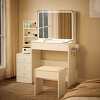 YOOCOZZ Vanity Table with LED Mirror, Charging Station, Hair Dryer Holder and Cushioned Stool - White - 2 of 4