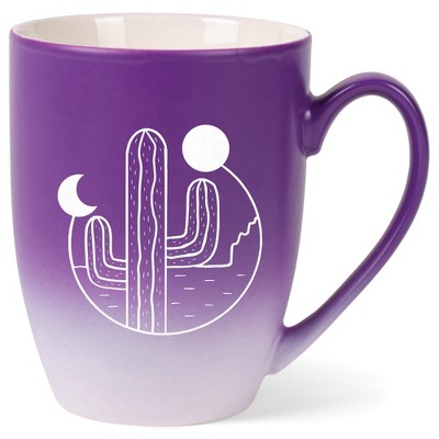 Elanze Designs 12 Ounce Ceramic Decorative Laser Engraved Giftable Novelty Tea Coffee Cup Mug Purple and White Cactus Moon and Sun