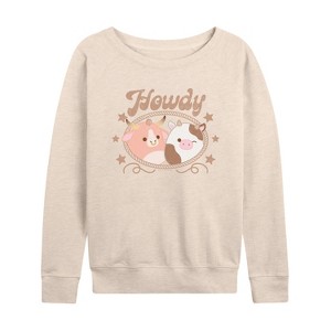 Women's - Squishmallows - Howdy Cows Lightweight French Terry Wide Neck Long Sleeve Graphic Shirt - 1 of 4