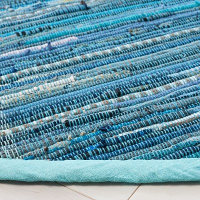 Light Blue and Gray Handwoven Round Cotton Area Rug