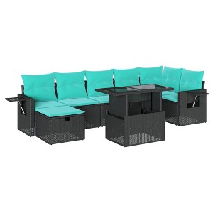 vidaXL 8 Piece Garden Sofa Set with Cushions Poly Rattan - Black without storage - 1 of 4
