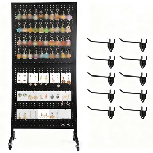 2'X5' Standing Pegboard Display with Wheels, Metal Pegboard Display Stand with 10 Hooks, Peg Board Display Rack with T-Base for Retail Store - 1 of 4