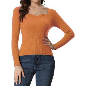 Allegra K Women's Sweetheart Neck Casual Long Sleeve Slim Fit Pullover Sweater - 1 of 4