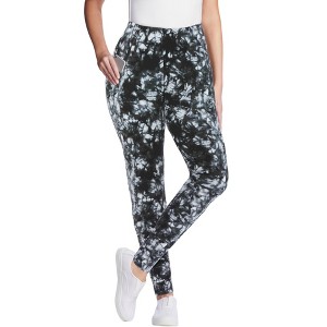 Woman Within Petite Stretch-Cotton Knit Pull-On Printed Pocket Leggings - 1 of 2