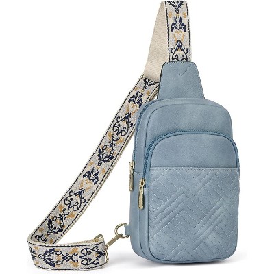 Sling Bag Quilted Crossbody Bags for Women Cross Body Purse Leather Fanny Pack with Adjustable Guitar Strap