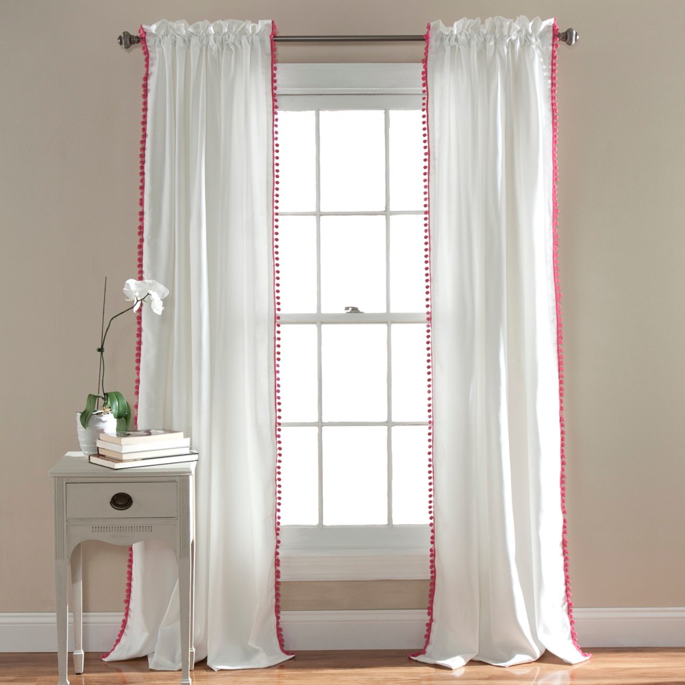 Photos - Curtains & Drapes 50"x84" Kids' Pom Pom Window Curtain Panel Pink - Lush Décor