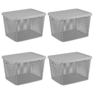 Racxily 4 PCS Extra Large Decorative Plastic Storage Basket, Storage Bin with Lid, Gray - 1 of 4