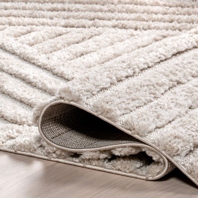 Beige Geometric Shag Tassel 4' x 6' Area Rug