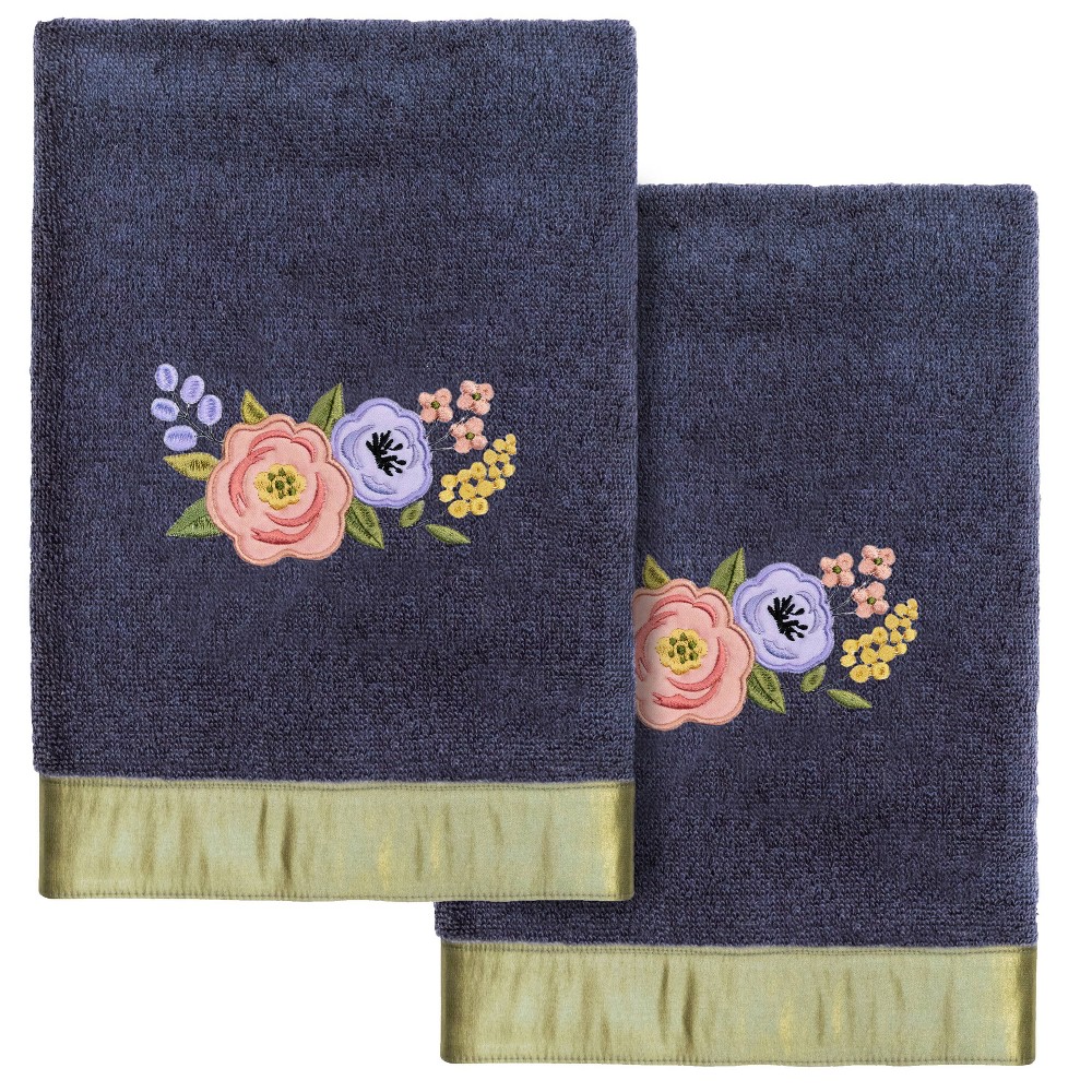 Photos - Towel 2pc Verano Design Embellished Hand  Set Marine - Linum Home Textiles