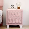 ORRD Pink Velvet Nightstand with 2 Drawers, Crystal Handles, Tufted Bedside Storage Table - 3 of 4