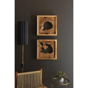 Framed Teak Wall Art Set of 2 – 16" H Handcrafted Natural Brown Finish By Kalalou - 1 of 3