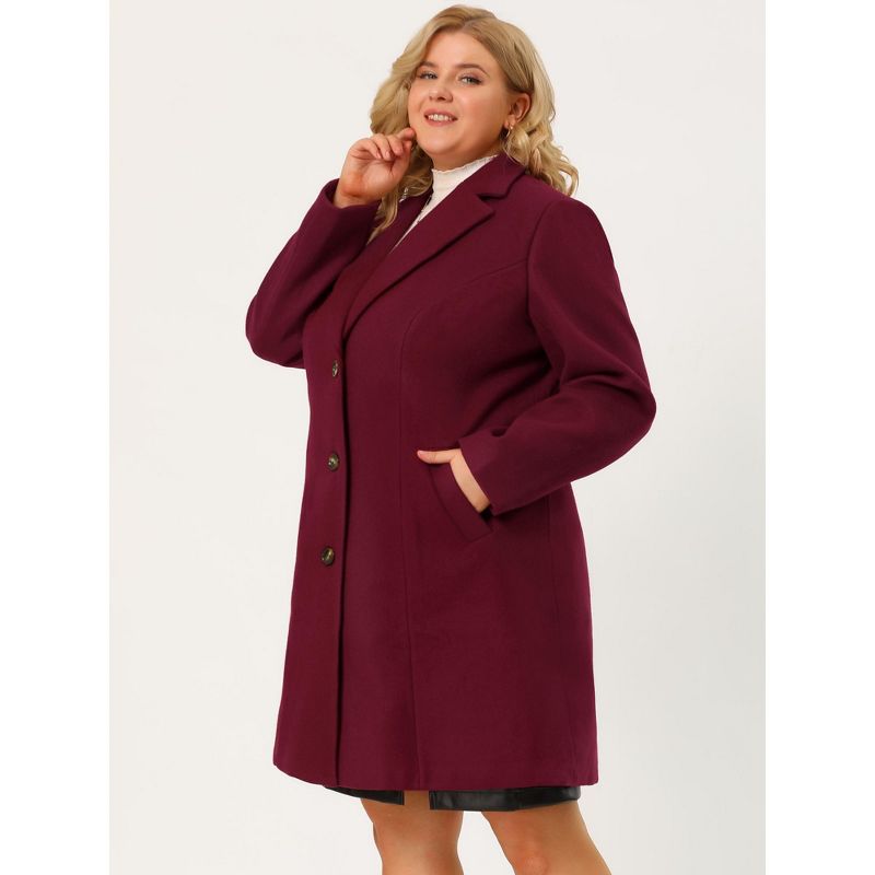 Agnes Orinda Women's Plus Size Winter Notched Lapel Single Breasted Pea Coat, 5 of 9