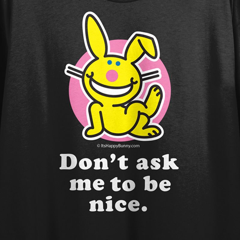 It's Happy Bunny Don't Ask Me To Be Nice Crew Neck Short Sleeve Black Women's Crop Top, 3 of 5