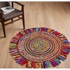 HomeRoots 4' Rainbow Abstract Geometric Hand Woven Round Rug With Fringe - 2 of 4