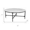 HomeRoots 55" White and Black Genuine Marble and Iron Round Cross Legs Coffee Table - 3 of 4