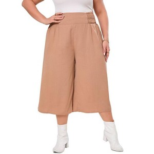 Coolmee Women Plus Size Palazzo Pants Wide Leg Smocked Waist Casual Loose Pants with Pockets - 1 of 4