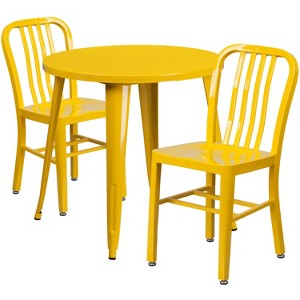 Flash Furniture Commercial Grade 30" Round Metal Indoor-Outdoor Table Set with 2 Vertical Slat Back Chairs - 1 of 4