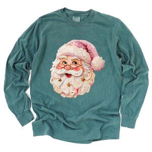 Santa Face Textured Paint - Women's Garment Dyed Long Sleeve Graphic T-Shirt - 1 of 4