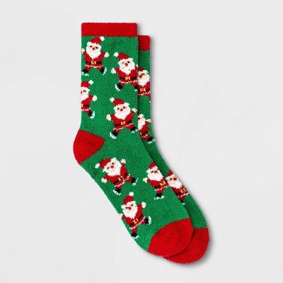 Women's Ice Skating Santa Cozy Holiday Crew Socks - Wondershop™ Green 4-10