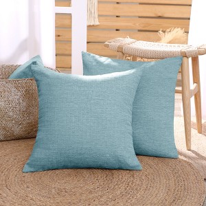 Deconovo Faux Linen Cushion Covers, Set of 2, Light Blue ¨C Eco-Friendly, Machine Washable, Decorative Pillow Covers for Sofa - 1 of 4