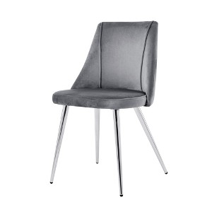 Modern Grey Velvet Dining Chairs , Fabric Accent Upholstered Chairs Side Chair with chrome Legs for Home Furniture Living Room Bedroom (set of 4) - 1 of 4