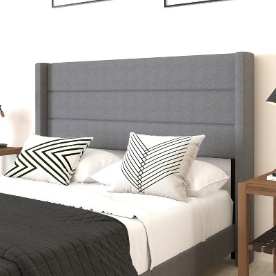 Gray Linen Upholstered Queen Platform Bed with Wingback Headboard