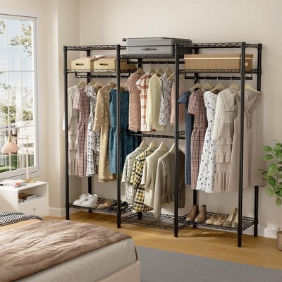 70.8" L x 15.7" W x 76.7" H Portable Iron Heavy Duty Clothes Rack with Adjustable Wire Shelves, Hanging Rods, Hooks