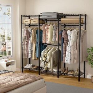 70.8" L x 15.7" W x 76.7" H Portable Iron Heavy Duty Clothes Rack with Adjustable Wire Shelves, Hanging Rods, Hooks - 1 of 4