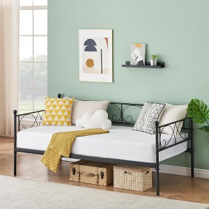 Twin Size Daybed Frame, Metal Daybed with Floral Headboard, Steel Slats Supports, Space-Saving Multifunctional for Living Room - 1 of 4