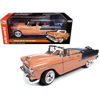 1955 Chevrolet Bel Air Convertible Coral and Shadow Gray 1/18 Diecast Model Car by Autoworld