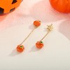 Cute Halloween Pumpkin Earrings, Smiling Face with Crystal Stud & Drop Set, Funny Pumpkin Jewelry for Women. - 2 of 4