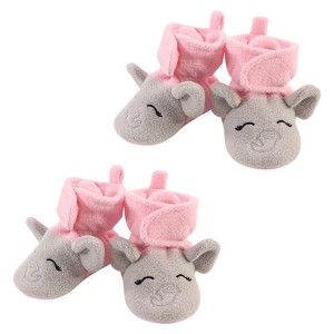 Hudson Baby Infant Girls Cozy Fleece Booties 2-Pack, Pink Gray Elephant ...