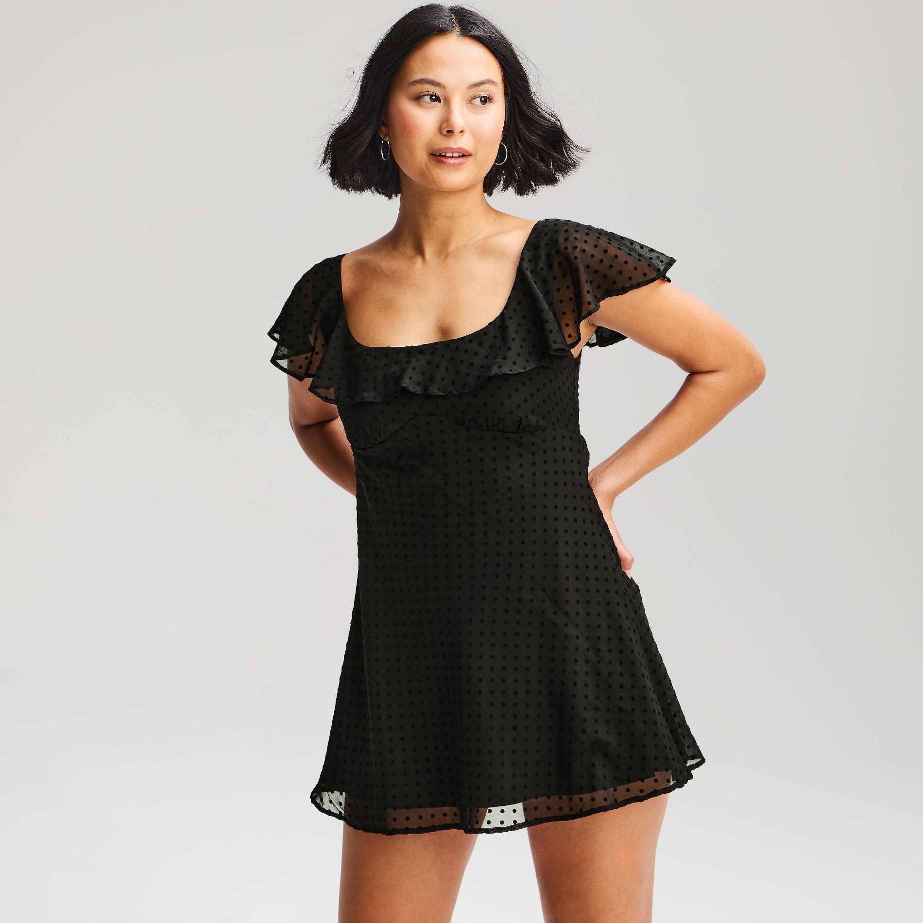 Women's Flocked Dot Ruffle Mini Dress- Wild Fable™