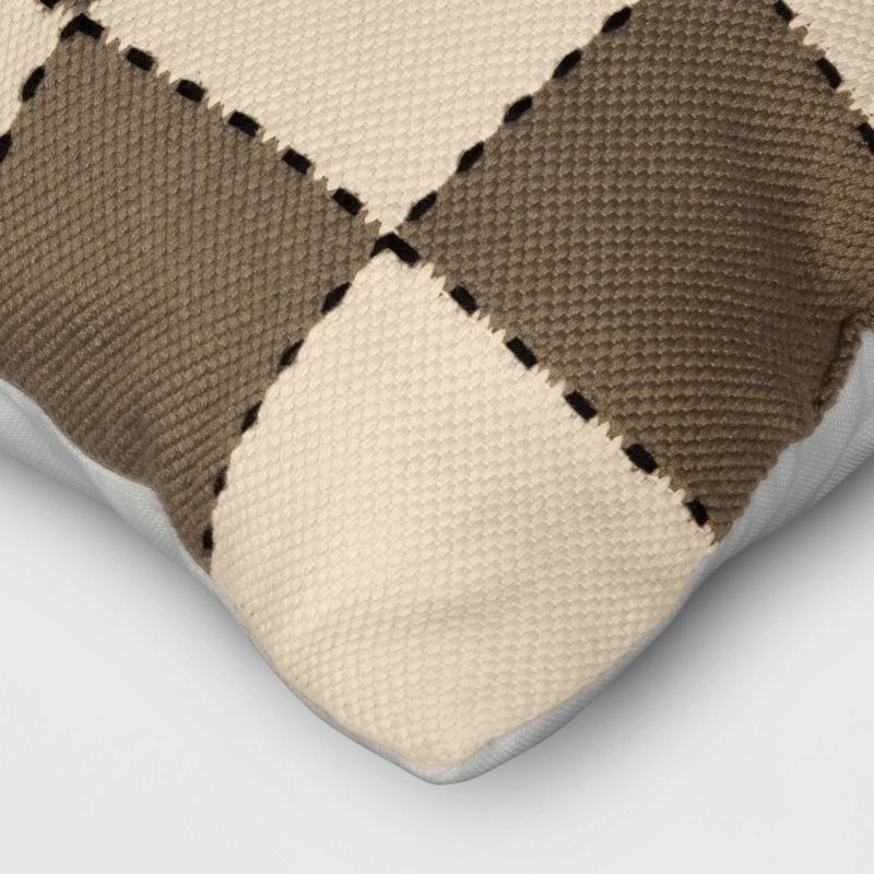 18&#34;x18&#34; Checkerboard Square Outdoor Throw Pillow Brown/Beige - Threshold&#8482;, 5 of 6