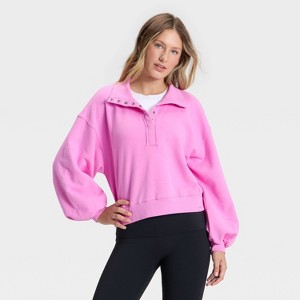Women's Henley French Terry Sweatshirt - JoyLab™ - 1 of 3