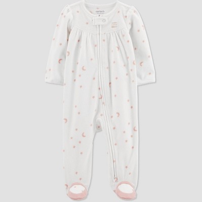 Image of Carter's Just One You®️ Baby Girls' Angel Fleece Footed Pajama - White/Pink 3M