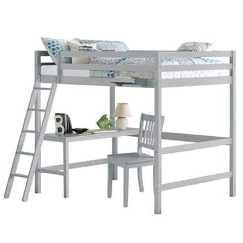 Full Caspian Kids' Loft Bed with Chair and Hanging Nightstand Gray - Hillsdale Furniture