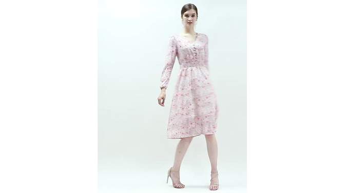 Allegra K Women's Floral Print V-Neck Smocked Waist Midi Dress, 2 of 8, play video