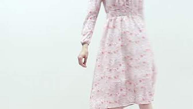 Allegra K Women's Floral Print V-Neck Smocked Waist Midi Dress, 2 of 7, play video