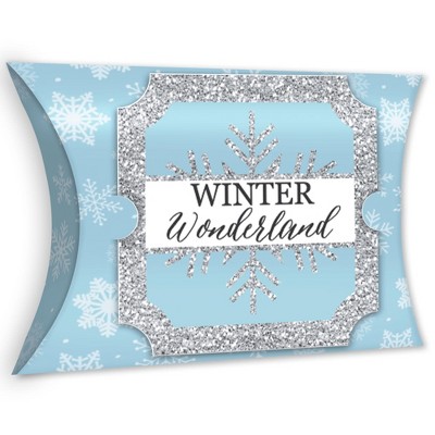 Big Dot of Happiness Winter Wonderland - Favor Gift Boxes - Snowflake Holiday Party and Winter Wedding Large Pillow Boxes - Set of 12