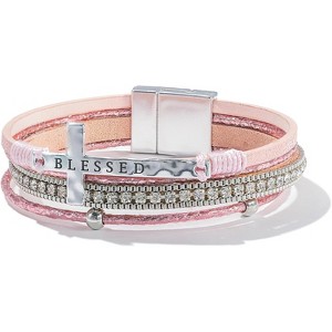 Cross Leather Bracelet with Magnetic Clasp, Christian Religious Boho Wrap Cuff Bangle for Women - 1 of 4