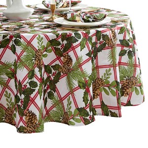 Elrene Pinecone Plaid Holiday Fabric Tablecloth - Elrene Home Fashions - 1 of 3