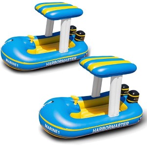 Zone Tech Inflatable Patrol Boat Pool Float Ride On with Fun Constant Flow Water Squirter for Kids Cool Retro Style for Beach Ocean Pool Lake - 1 of 4